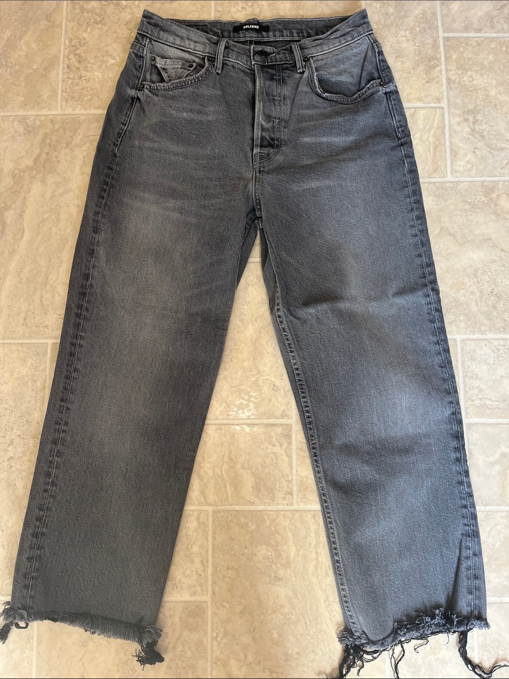 GRLFRND Women's Relaxed Straight Black Washed Jeans